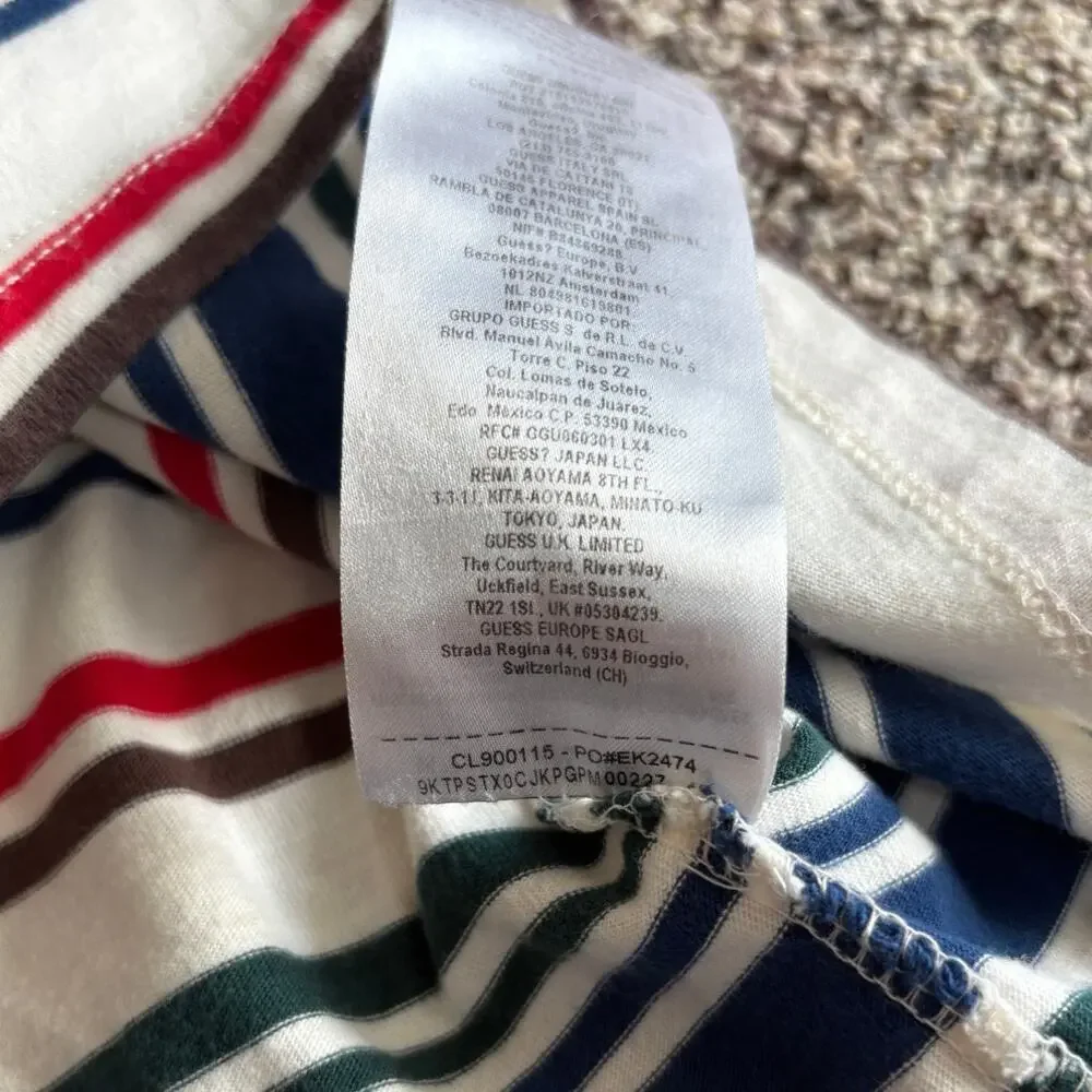 Guess Striped T-Shirt Large L Vintage Style Multi-Color Knit Retro Crew Neck Top - Picture 5 of 6